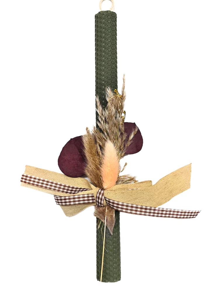 Λαμπάδα Λαδί από Μελισσοκέρι με Αποξηραμένα Λουλούδια 30 εκ