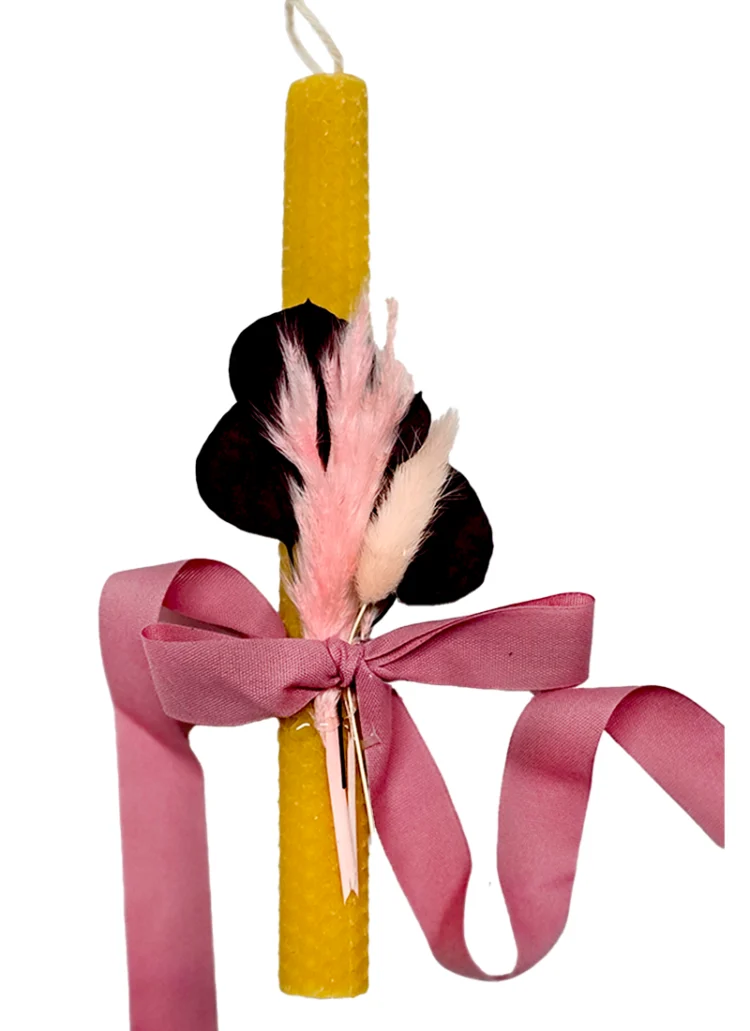 Λαμπάδα από Φυσικό Μελισσοκέρι με Αποξηραμένα λουλούδια  25 εκ.