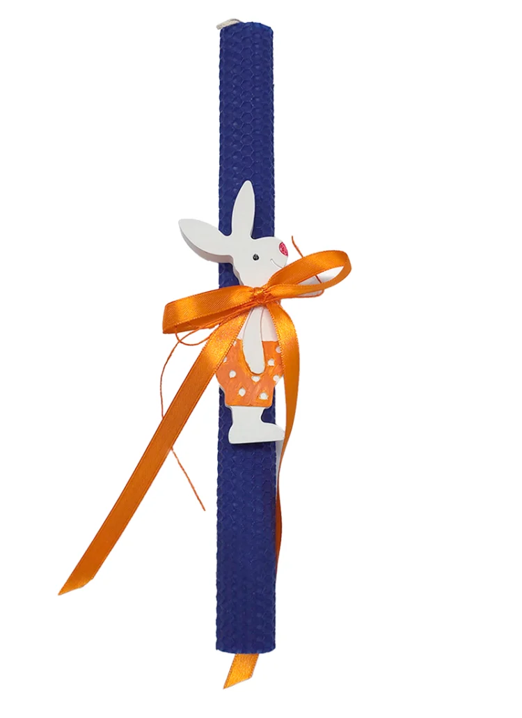 Λαμπάδα Μπλε από Μελισσοκέρι με Πορσελάνινο Ρομαντικό Λαγό 30 εκ.