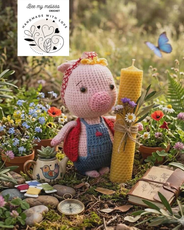 Λαμπάδα από Μελισσοκέρι με Χειροποίητο Παιχνίδι Γουρουνάκι 25 εκ.