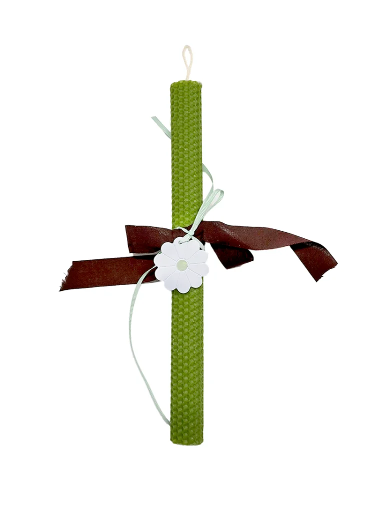 Λαμπάδα Λαχανί από Μελισσοκέρι με Πορσελάνινη Αρωματική Μαργαρίτα