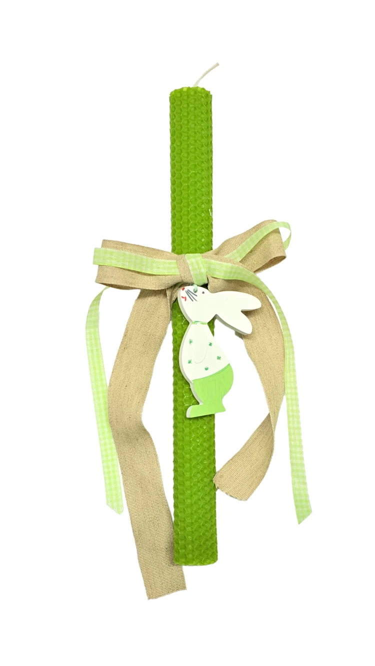 Λαμπάδα Λαχανί από Μελισσοκέρι με Πορσελάνινο Λαγό