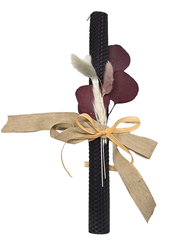 Λαμπάδα από Μελισσοκέρι με Αποξηραμένα Λουλούδια 30 εκ. Μαύρη