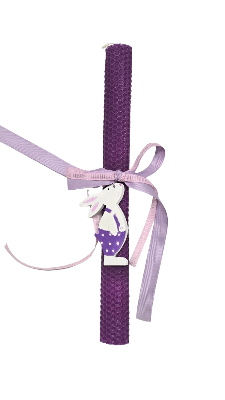 Λαμπάδα από Μελισσοκέρι με Πορσελάνινο Λαγό 30 εκ. Μωβ