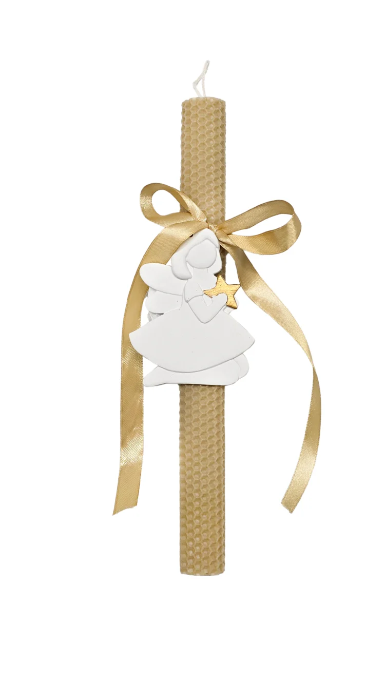 Λαμπάδα από Μελισσοκέρι με Μεγάλο Άγγελο 30 εκ. Μπεζ