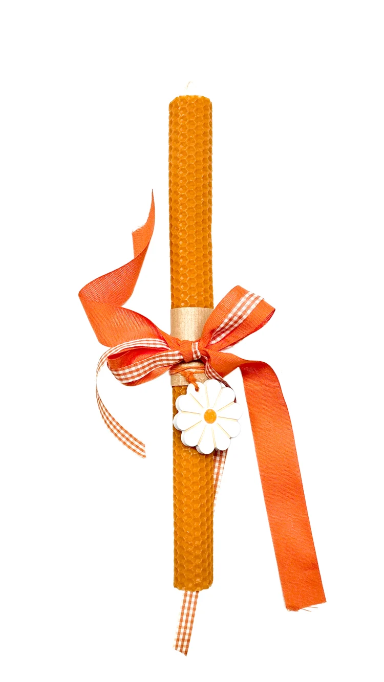 Λαμπάδα από Μελισσοκέρι με Μαργαρίτα 30 εκ. Πορτοκαλί