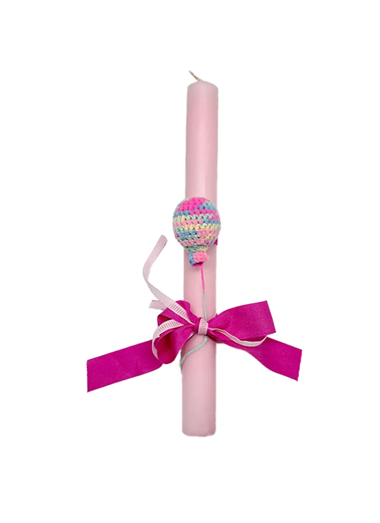 Λαμπάδα με Πλεκτό Χειροποίητο Μπαλόνι 30 εκ. Ροζ