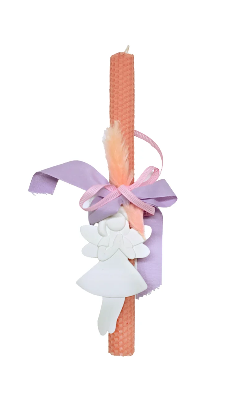 Λαμπάδα από Μελισσοκέρι με Μεγάλο Άγγελο 30 εκ. Ροζ